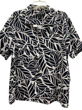 Porter+Ash Tropical Button Down Shirt XL Black White Hawaiian Resort Casualcore